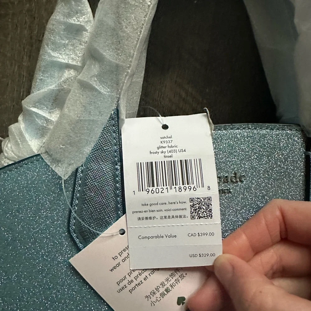 NWT Kate Spade Satchel Purse Tinsel Glitter Frosty Sky Bag